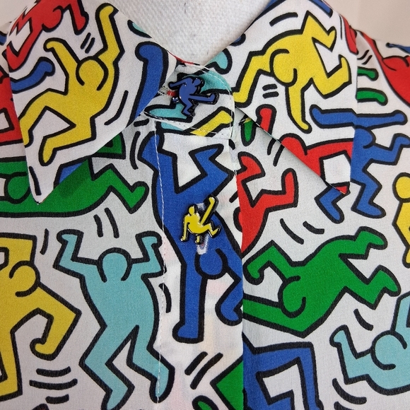 Alice + Olivia Keith Haring x AO Willa Silk Blouse Size X-Small - Picture 2 of 11